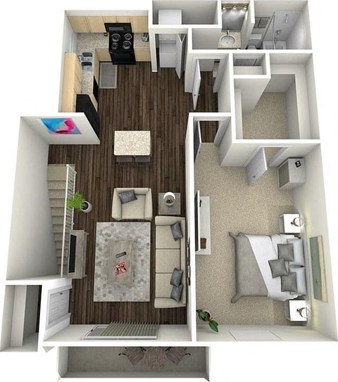 a 3d drawing of a floor plan with a bedroom